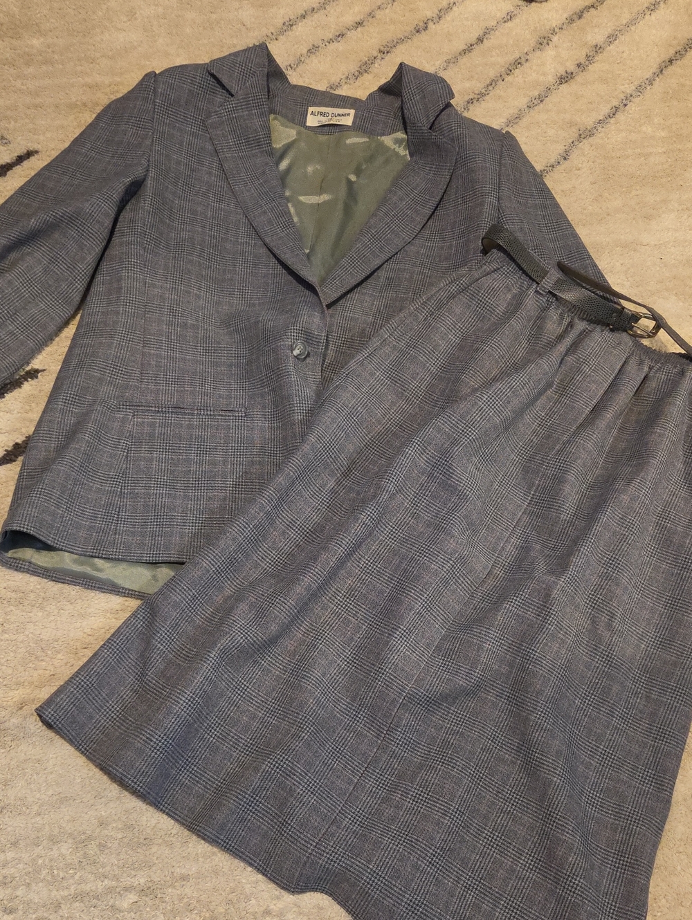 Alfred Dunner Blue Gray Plaid Skirt Suit - Jacket & Skirt